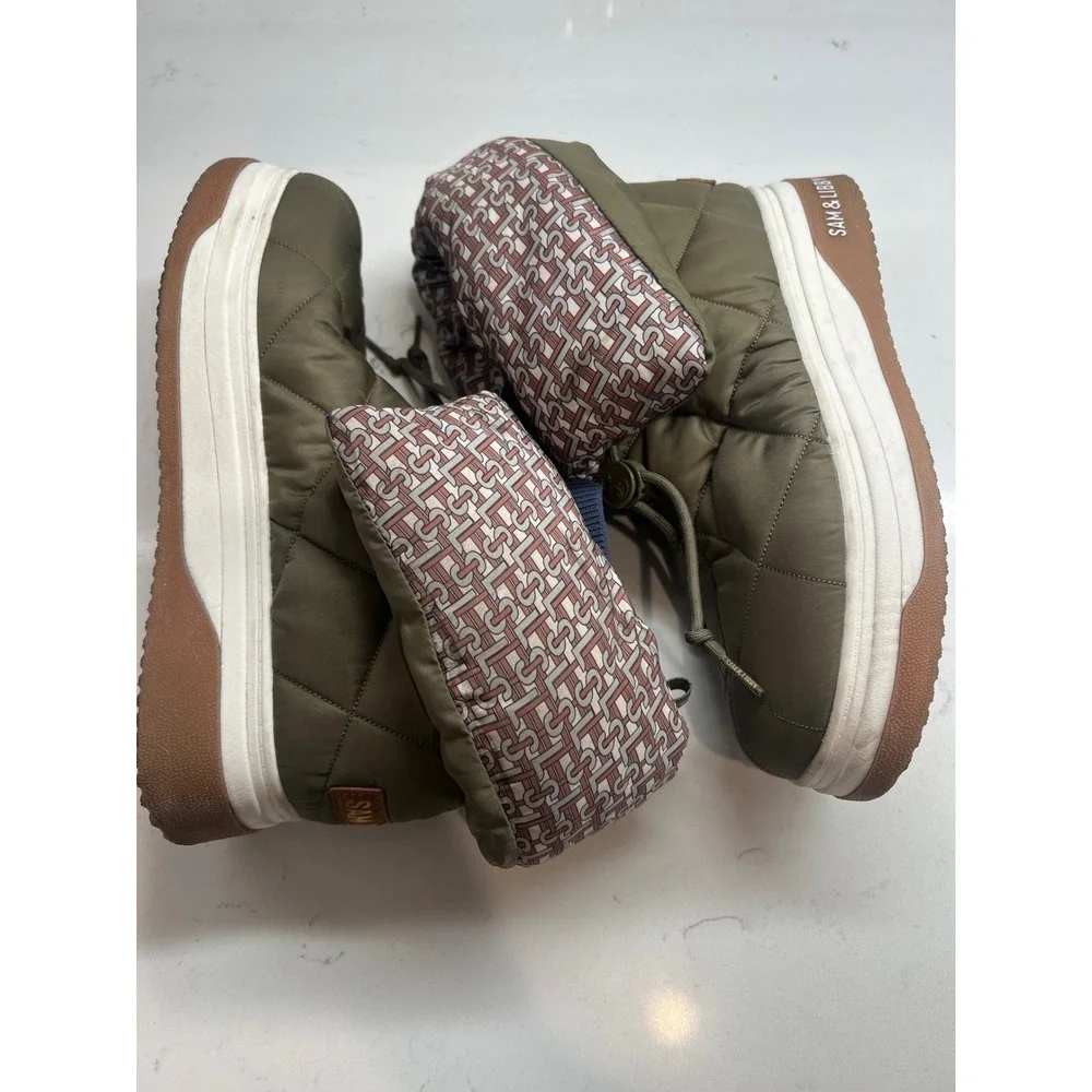 Sam & Libby Cruz Fold Over Puffer Cold Weather Booties Olive Green Size 9.5M